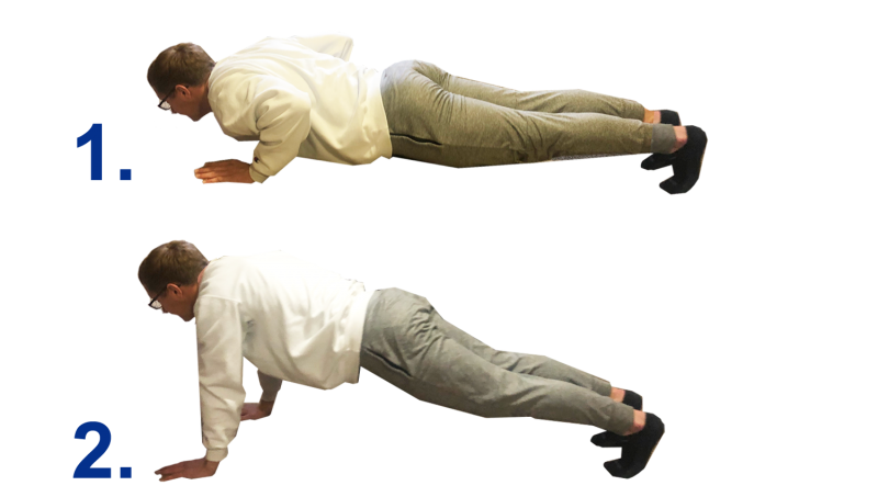 Young man demonstrating the pushup exercise. For a complete description, call SDSU Extension at 605-688-4792.