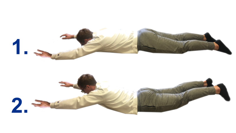 Young man demonstrating the superman exercise. For a complete description, call SDSU Extension at 605-688-4792.