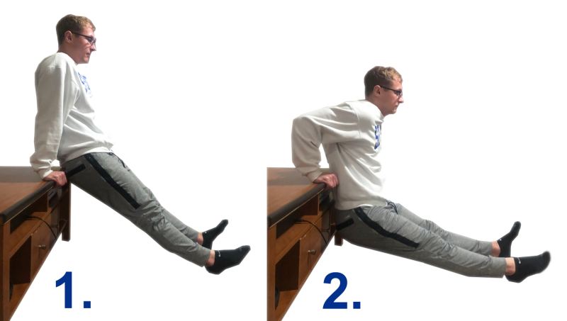 Young man demonstrating the dips exercise. For a complete description, call SDSU Extension at 605-688-4792.