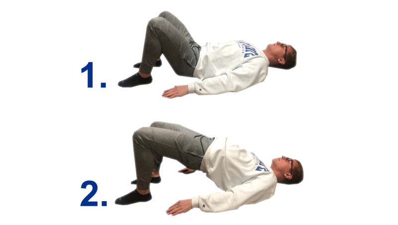 Young man demonstrating the bridges exercise. For a complete description, call SDSU Extension at 605-688-4792.