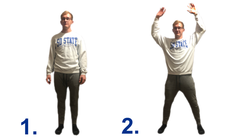 Young man demonstrating the flapper exercise. For a complete description, call SDSU Extension at 605-688-4792.
