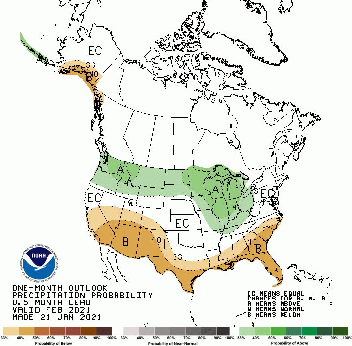 a map of North America showing precipitation probability