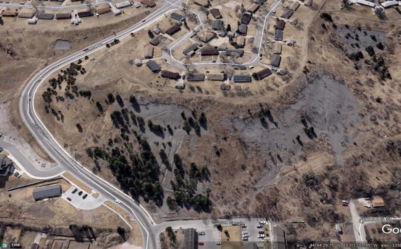 Aerial photo of of land with noticable erosion concerns in Rapid City, South Dakota.