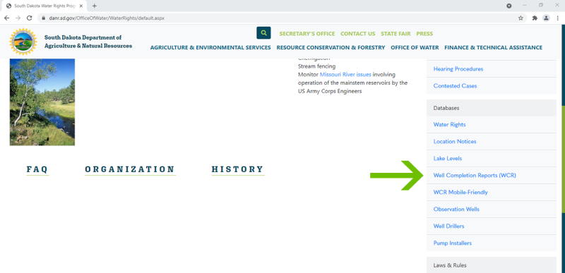 Well Completion Reports (WCR) tab on SD DANR website. For more information, visit the SD DANR website: https://danr.sd.gov/default.aspx