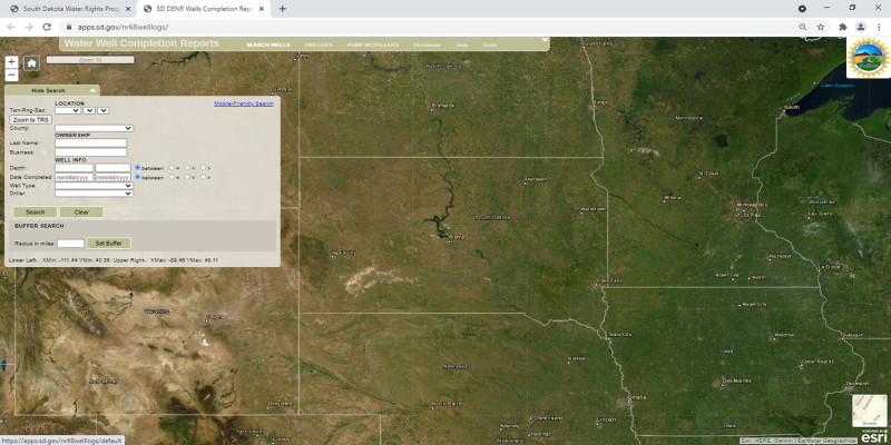 Well Completion Reports (WCR) site with interactive map and search engine. For more information, visit the SD DANR website: https://danr.sd.gov/default.aspx