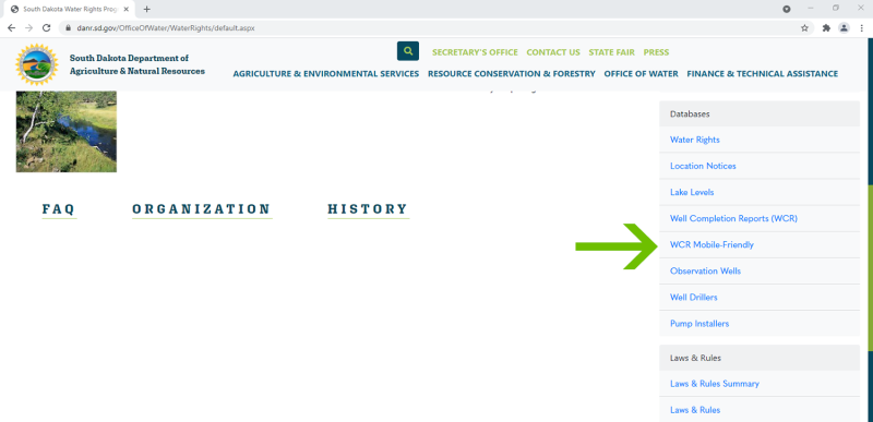 WCR Mobile-Friendly tab. For more information, visit the SD DANR website: https://danr.sd.gov/default.aspx