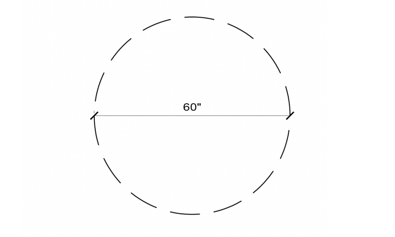 Circular turning space diagram featuring a hashed circle measuring 60 inches in diameter. For an in-depth description of this graphic, call SDSU Extension at 605-688-6729.