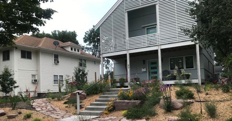 Front entrance of a modern, adaptable home.