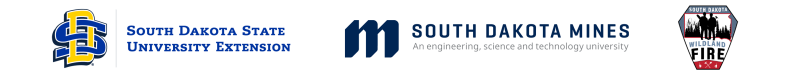 Logos: South Dakota State University, South Dakota Mines and South Dakota Wildland Fire.