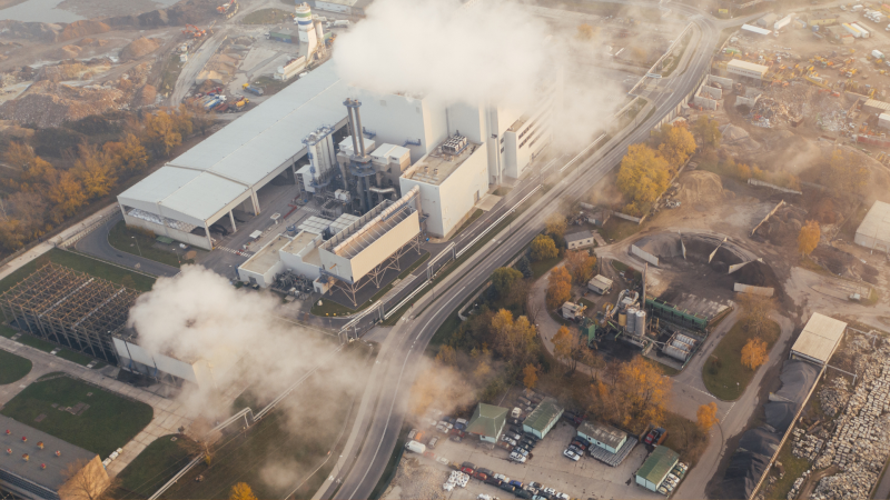 Birds-eye view of an industrial factory