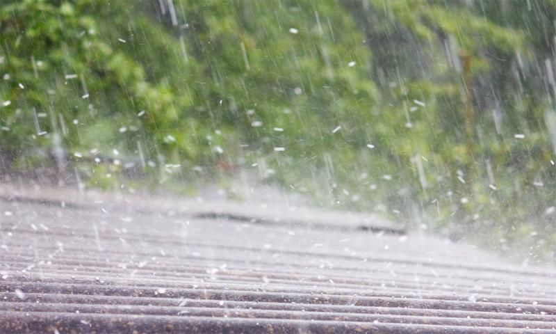 Hailstones during a heavy downpour.