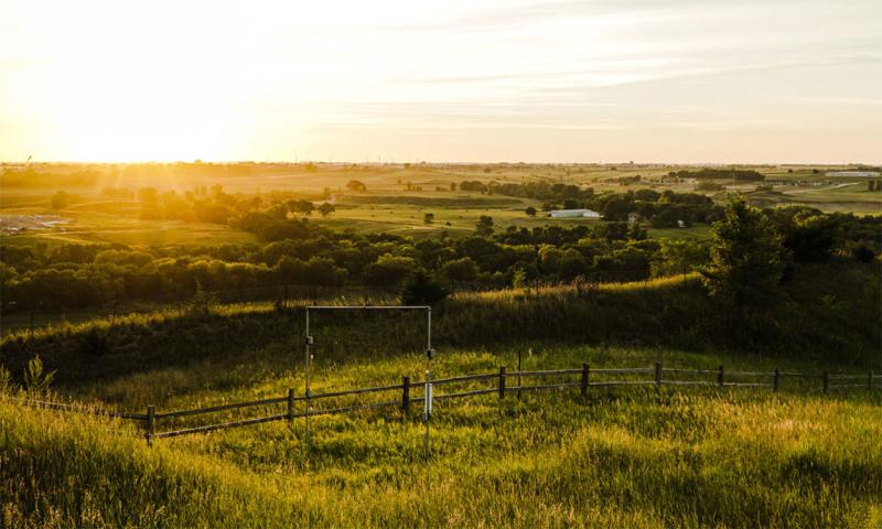 Sunrise over South Dakota farmland.