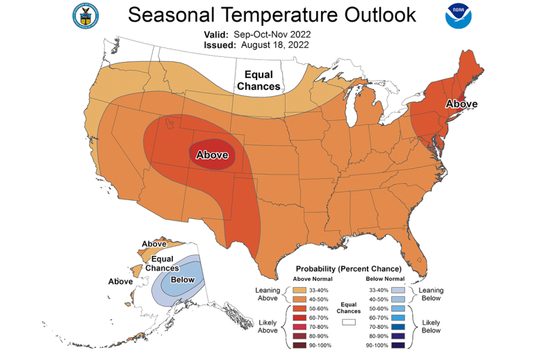 Map: Temperature outlook for September 2022