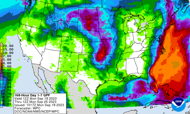 Color-coded map of the United States indicated forecasted conditions throughout the country. For an in-depth description of this graphic, call SDSU Extension at 605-688-6729.