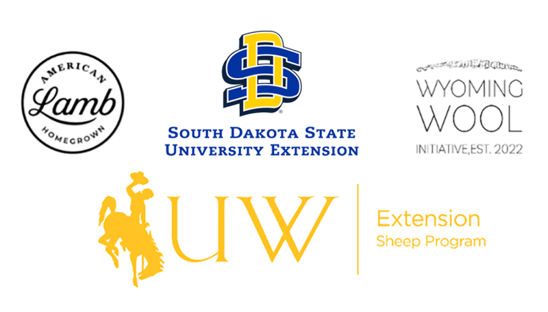 Logos for South Dakota State University Extension, University of Wyoming Extension Sheep Program, Wyoming Wool Initiative, and American Lamb Homegrown.
