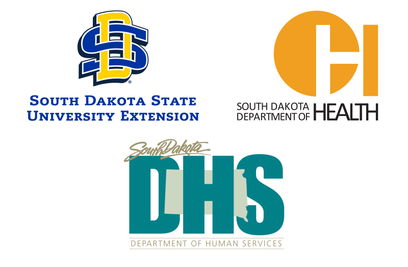 SDSU Extension, South Dakota Department of Health and South Dakota Department of Human Services Logos