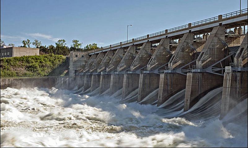 Floodwaters rushing through the Gavin’s Point Dam in South Dakota.