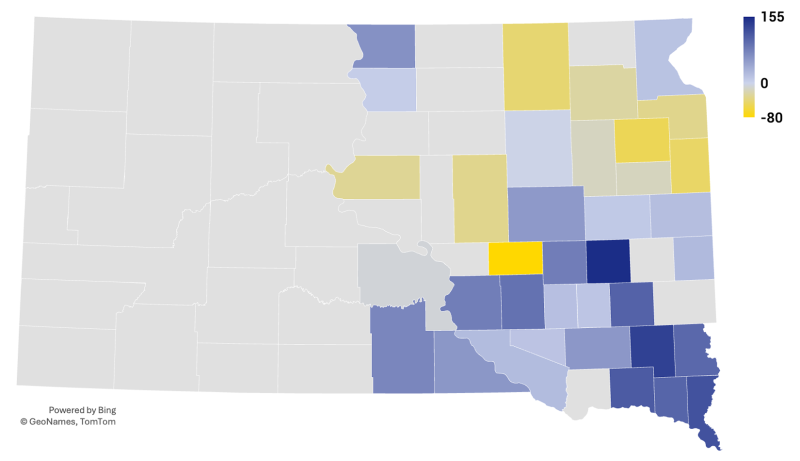 Color-coded map of South Dakota showing the average MP-HPO payments on corn acres in South Dakota from 2021 to 2023 For a detailed description, please call SDSU Extension at 605-688-4792.