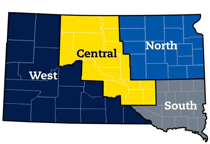 Map of 4-H regions in South Dakota