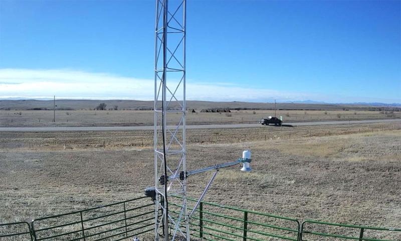 West-facing view of a dry, open field at the Caputa Mesonet station.