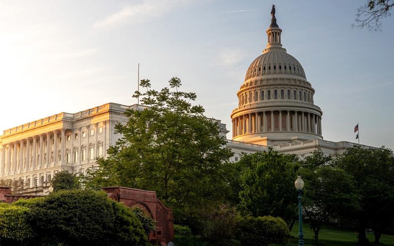 Sun rising at the U.S. Capitol Building in Washington, D.C.