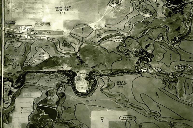 : Black and white scan of Cottonwood Field Station soil map.