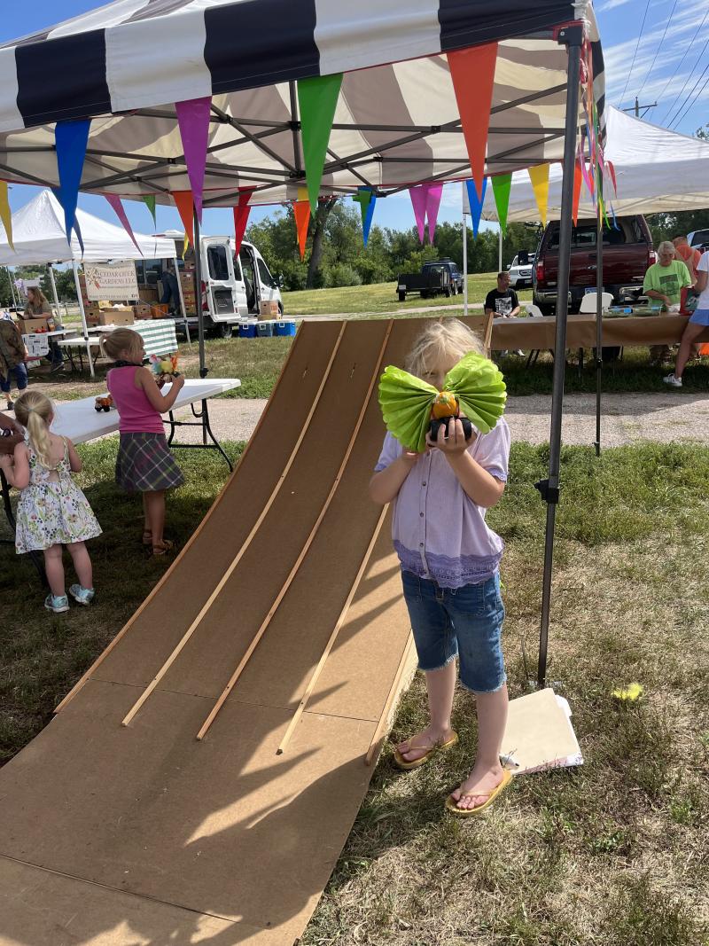 A ramp for zucchini cars to slide down