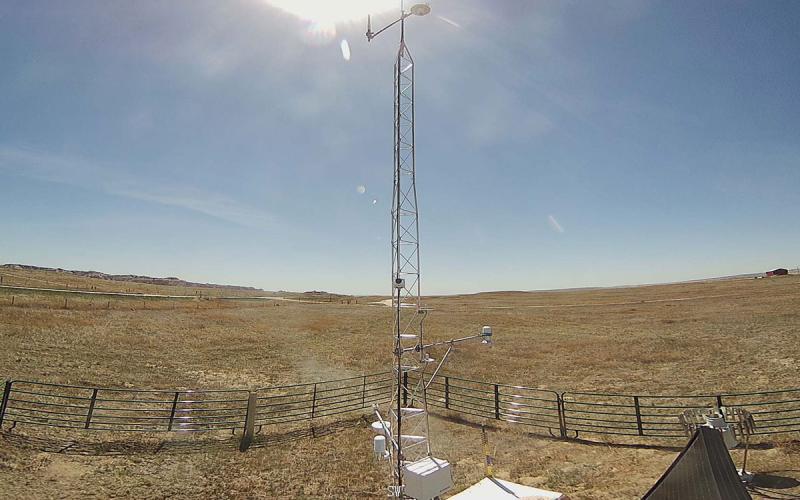 Mesonet station overlooking drought-stressed pasture in Porcupine, South Dakota.