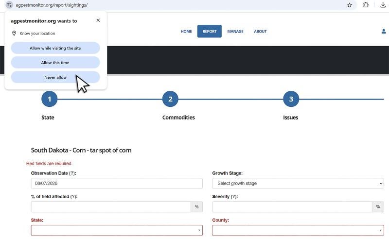 Location information form with prompt asking about enabling location services.