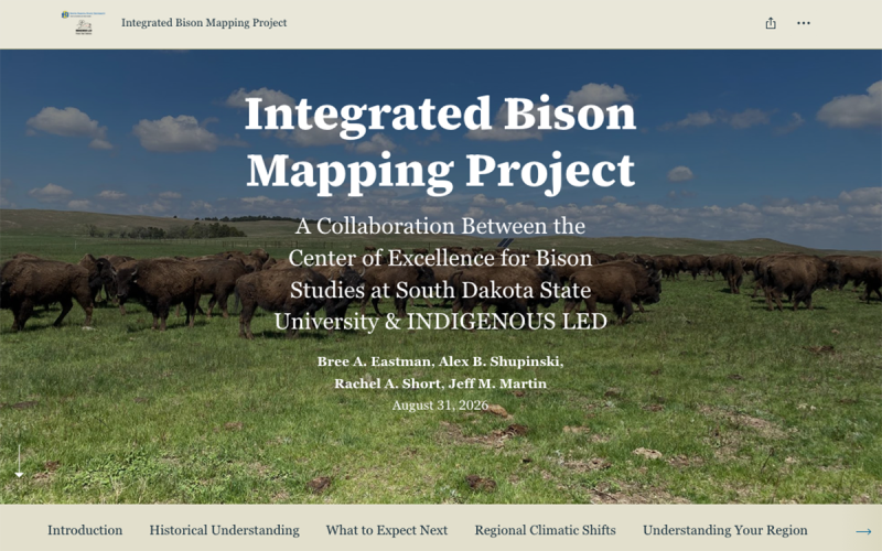 Integrated Bison Mapping Project StoryMap homepage.