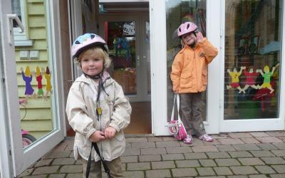 Children outside daycare center