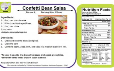 an image of a recipe for confetti bean salsa and its nutritional value