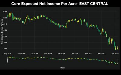 Screenshot of the SDSU Extension Net Income Tool displaying Corn Expected Net Income Per Acre for East Central South Dakota.