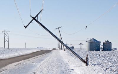 A downed rural power line following an ice storm.
