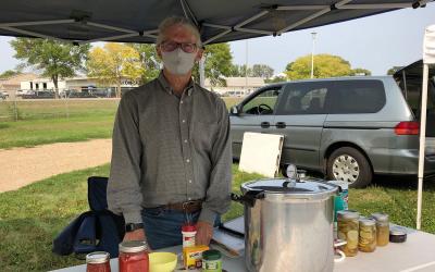 Tim Schreiner at his food preservation booth at the Vermillion Area Farmers Market.