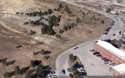 Aerial photo of erosion control demonstration project on the campus of South Dakota Mines.