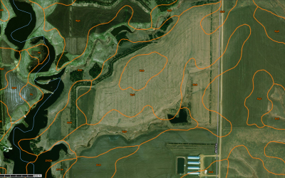 Sample USDA NRCS Web Soil Survey output. Orange boundaries mark different soil zones on a satellite photo.