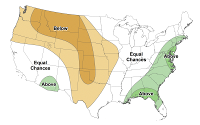 United States Map showing precipitation outlook for June through August 2022. For assistance reading this graphic and data set, please call SDSU Extension at 605-688-4792.