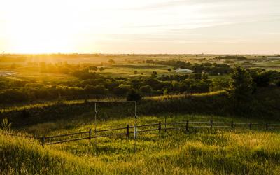 Sunrise over South Dakota farmland.