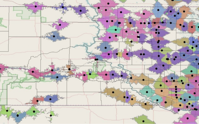 a graphic image of South Dakota with multiple colors