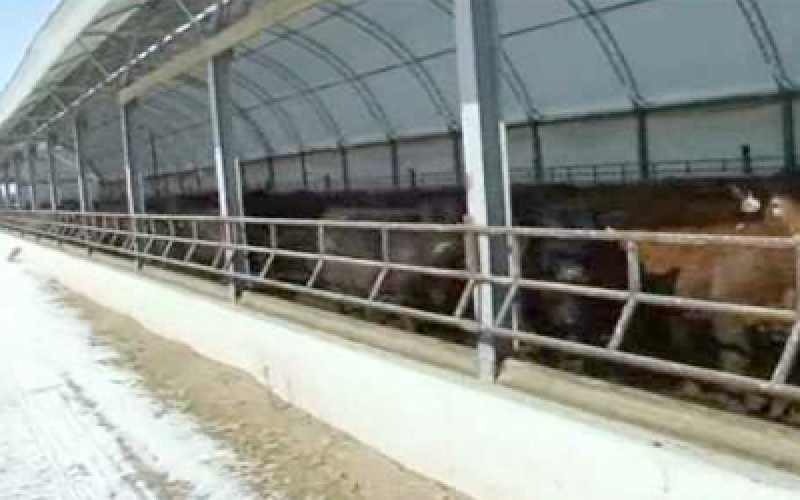 a barn with one side open.