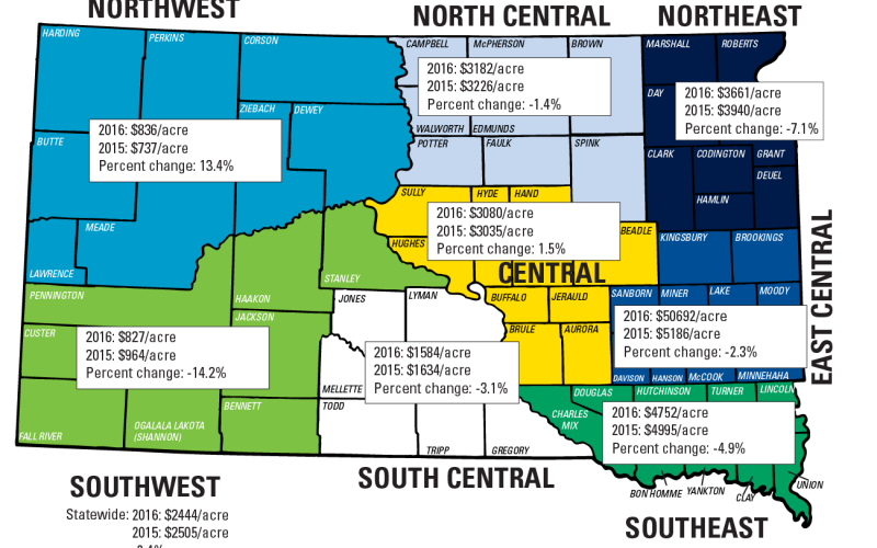 a graphic of South Dakota separated by colors