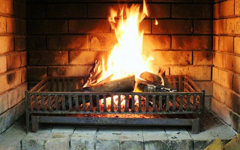 Wood burning in a indoor fireplace