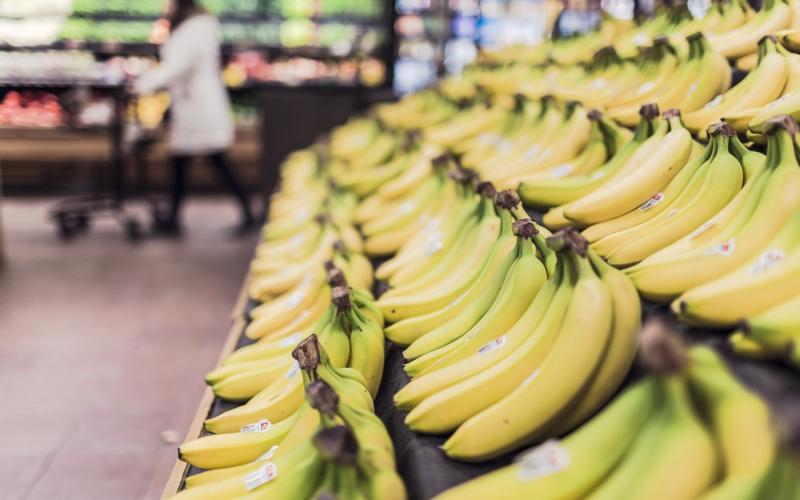 Bananas at a grocery store.
