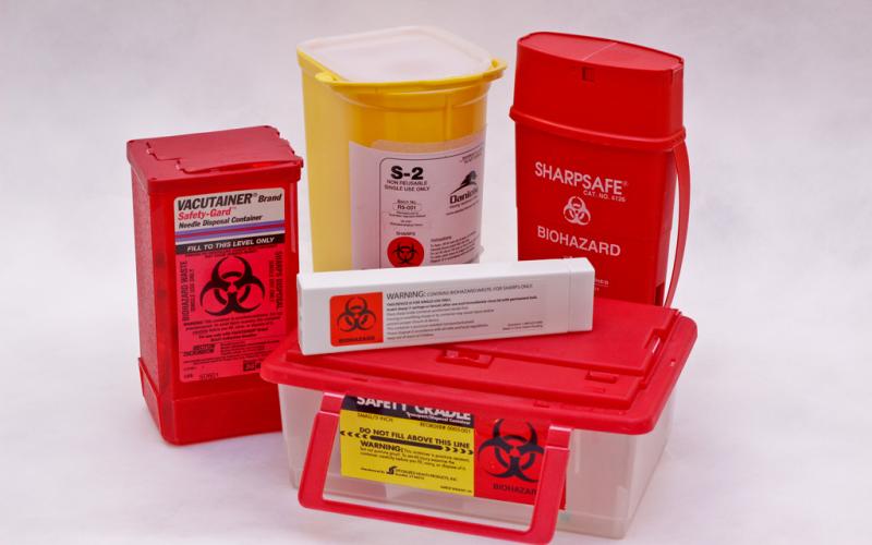 FDA-approved sharps disposal containers.