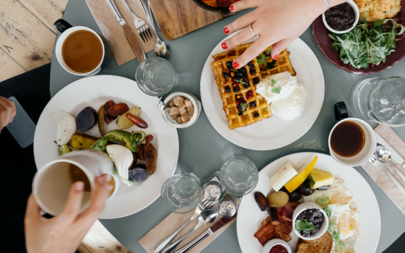 variety of breakfast foods on a table