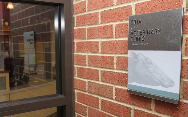 Outside entrance to a large-animal veterinary clinic.