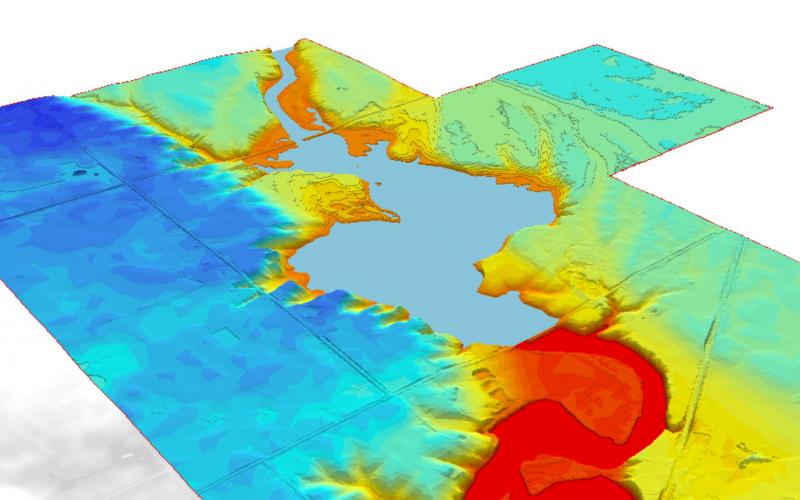 3-D rendering of proposed low-head dam project above Lake Mitchell.