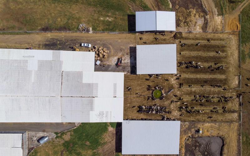 An aerial view of a dairy operation.
