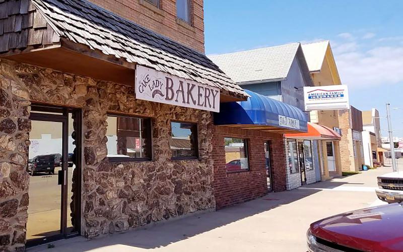 Row of small businesses in Kimball, South Dakota.